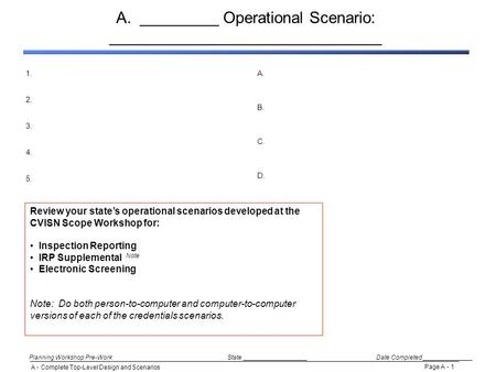A - Complete Top-Level Design and Scenarios Page A - 1 1. 2. 3. 4. 5. A. B. C. D. E. F. A. _________ Operational Scenario: _______________________________.
