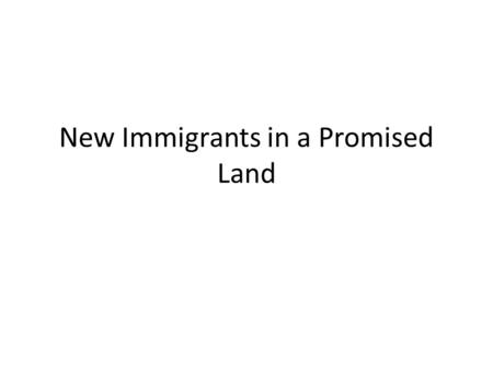 New Immigrants in a Promised Land