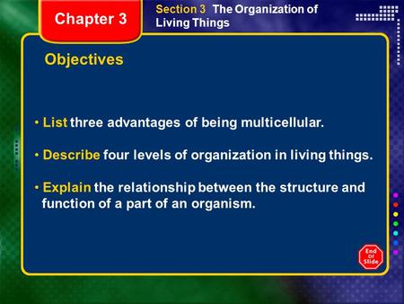 Chapter 3 Objectives List three advantages of being multicellular.