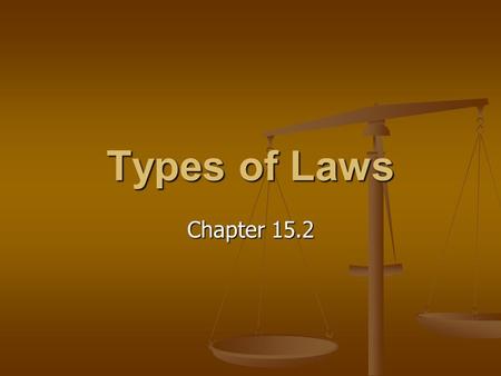 Types of Laws Chapter 15.2. Bell Ringer Quiz 15 Log on to www.socrative.com Log on to www.socrative.comwww.socrative.com Join room 917563. Join room 917563.