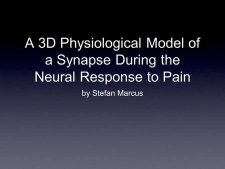 A 3D Physiological Model of a Synapse During the Neural Response to Pain by Stefan Marcus.