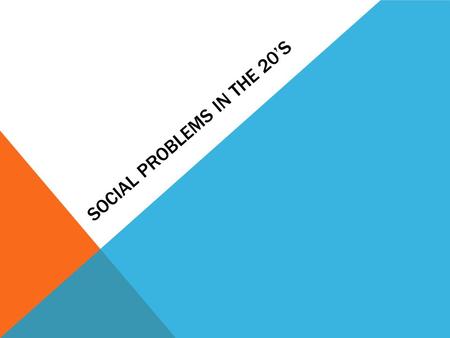 SOCIAL PROBLEMS IN THE 20’S. FORMS OF DISCRIMINATION  Some Americans wanted to deny equality to people who were different  African Americans  Immigrants.