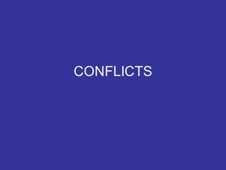 CONFLICTS. Conflicts The central issue that makes a story move along –Novel: multiple conflicts –Short story: one conflict (usually) Internal: inside.