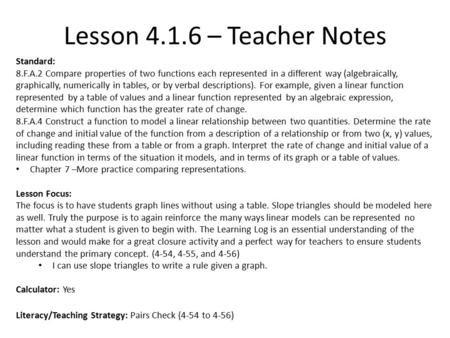 Lesson – Teacher Notes Standard: