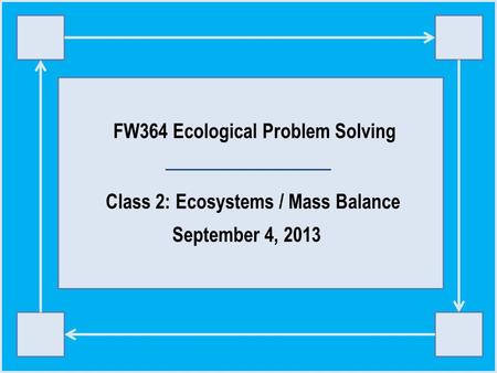 FW364 Ecological Problem Solving Class 2: Ecosystems / Mass Balance September 4, 2013.