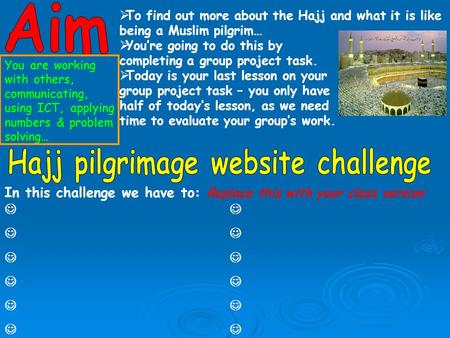 In this challenge we have to: Replace this with your class version  To find out more about the Hajj and what it is like being a Muslim pilgrim…  You’re.