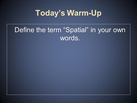Define the term “Spatial” in your own words.