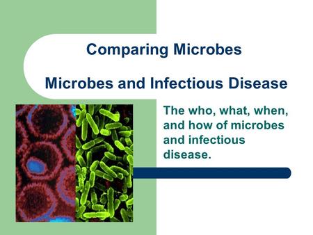 Comparing Microbes Microbes and Infectious Disease The who, what, when, and how of microbes and infectious disease.
