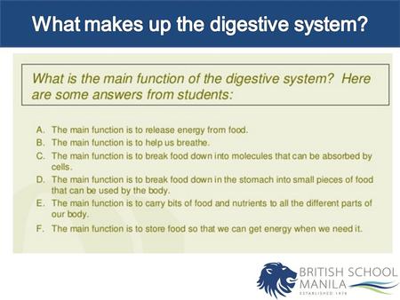 Objectives Draw and label a diagram of the digestive system. Outline the function of key parts of the digestive system. Outcomes 3: Label a diagram of.
