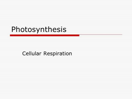 Photosynthesis Cellular Respiration.