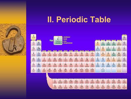 II. Periodic Table J Deutsch 2003 2 The placement or location of elements on the Periodic Table gives an indication of physical and chemical properties.