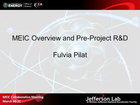 MEIC Overview and Pre-Project R&D Fulvia Pilat MEIC Collaboration Meeting March 30-31.