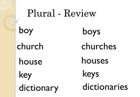 Boy boys churchchurches dictionary dictionaries house houses key keys Plural - Review.