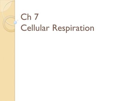 Ch 7 Cellular Respiration
