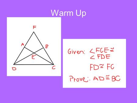 Warm Up Types of Triangle Chapter 3.6 Objective- name the various types of triangles and their parts.