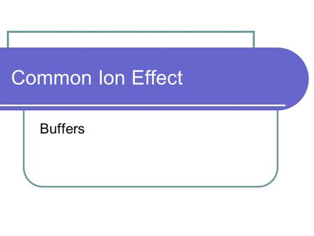 Common Ion Effect Buffers.