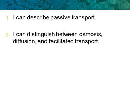 I can describe passive transport.