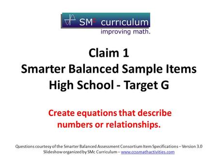 Claim 1 Smarter Balanced Sample Items High School - Target G