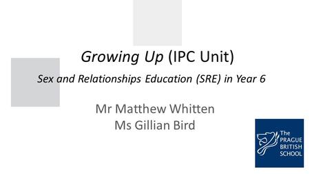 Growing Up (IPC Unit) Sex and Relationships Education (SRE) in Year 6 Mr Matthew Whitten Ms Gillian Bird.