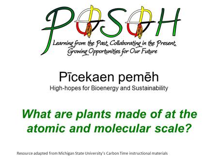 Resource adapted from Michigan State University’s Carbon Time instructional materials Pīcekaen pemēh High-hopes for Bioenergy and Sustainability What are.