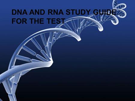 DNA AND RNA STUDY GUIDE FOR THE TEST. Name the three molecules DNA is made up of.