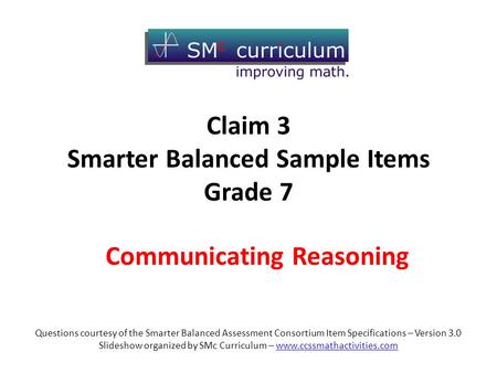 Claim 3 Smarter Balanced Sample Items Grade 7 Communicating Reasoning