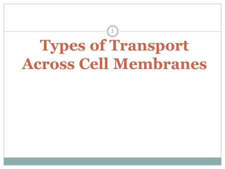 Types of Transport Across Cell Membranes 1. Passive Transport.