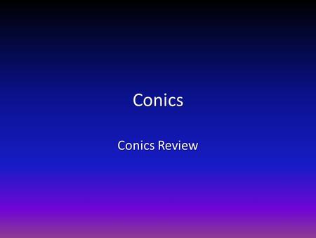 Conics Conics Review. Graph It! Write the Equation?