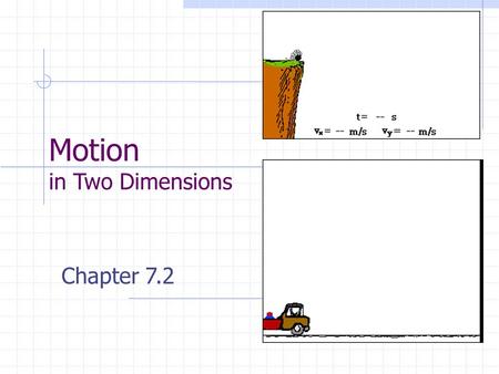 Motion in Two Dimensions Chapter 7.2 Projectile Motion What is the path of a projectile as it moves through the air? Parabolic? Straight up and down?