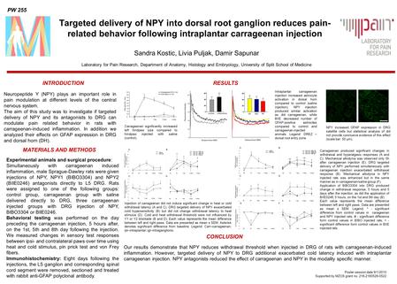 Targeted delivery of NPY into dorsal root ganglion reduces pain- related behavior following intraplantar carrageenan injection Sandra Kostic, Livia Puljak,