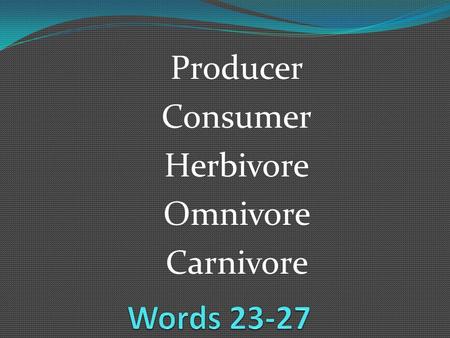 Producer Consumer Herbivore Omnivore Carnivore. 23. producer- An organism that can make its own food Any organism that can perform photosynthesis is a.