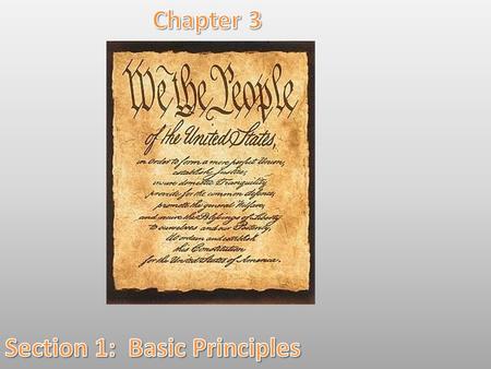 An Outline of the Constitution The Constitution sets out the basic principles upon which government in the United States was built and operates today.