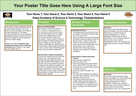 This poster has been designed to act as a customisable template. You do not have to use this template but it might be a useful starting point. The poster.