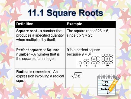 11.1 Square Roots Definition Example