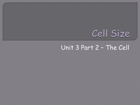 Unit 3 Part 2 – The Cell.  Why cells are small? Diffusion limits cell size DNA limits the cell size. Surface area- volume ratio.