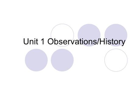 Unit 1 Observations/History. By the End of this unit you should be able to…. Define observation and describe what changes occur in the brain Describe.