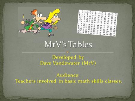 Developed by Dave Vandewater (MrV) Audience: Teachers involved in basic math skills classes. Teachers involved in basic math skills classes.