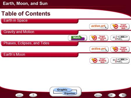 Table of Contents Earth in Space Gravity and Motion