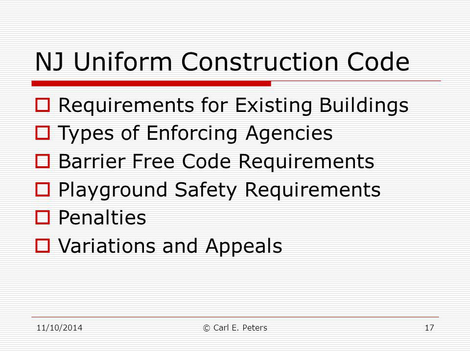 Uniform Construction Codes 52