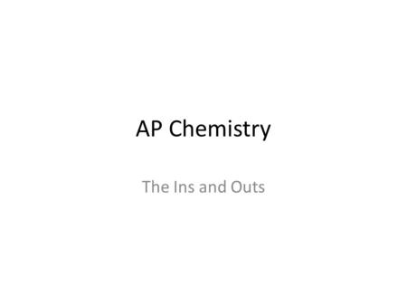 AP Chemistry The Ins and Outs. What topics are covered in AP Chemistry? – Chemistry Fundamentals – Types of Chemical Equations – AP Style Net Ionic Equations.