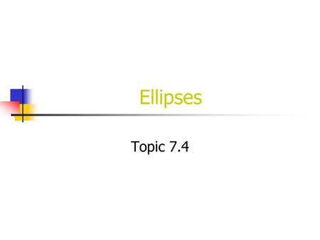 Ellipses Topic 7.4. Definitions Ellipse: set of all points where the sum of the distances from the foci is constant Major Axis: axis on which the foci.