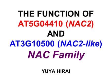 THE FUNCTION OF AT5G04410 (NAC2) AND AT3G10500 (NAC2-like) NAC Family