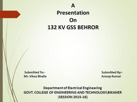 A Presentation On 132 KV GSS BEHROR