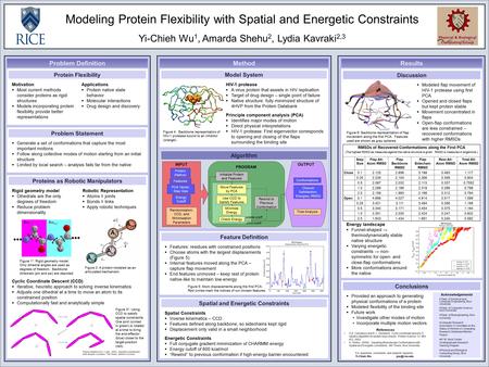 Modeling Protein Flexibility with Spatial and Energetic Constraints Yi-Chieh Wu 1, Amarda Shehu 2, Lydia Kavraki 2,3  Provided an approach to generating.