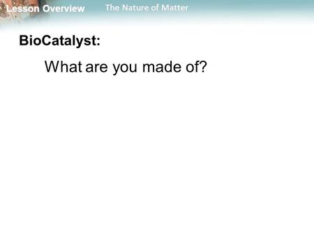 Lesson Overview Lesson Overview The Nature of Matter BioCatalyst: What are you made of?