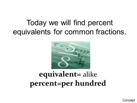 Today we will find percent equivalents for common fractions.