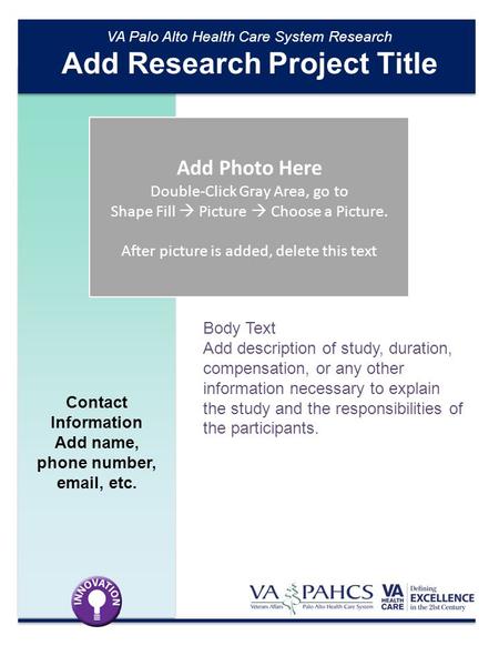 Body Text Add description of study, duration, compensation, or any other information necessary to explain the study and the responsibilities of the participants.