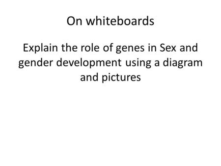 On whiteboards Explain the role of genes in Sex and gender development using a diagram and pictures.