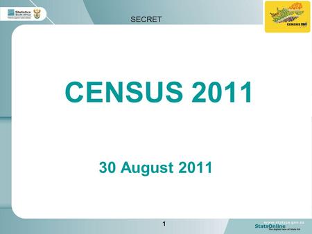1 CENSUS 2011 30 August 2011 SECRET. 2 Outline of Presentation  Census Benefits  Previous Censuses Difficulties and Outcomes  Census 2011 Key Dates.