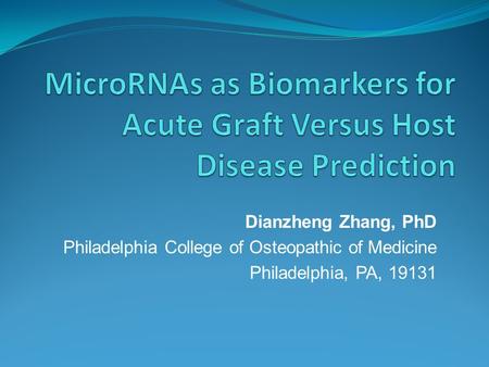 MicroRNAs as Biomarkers for Acute Graft Versus Host Disease Prediction